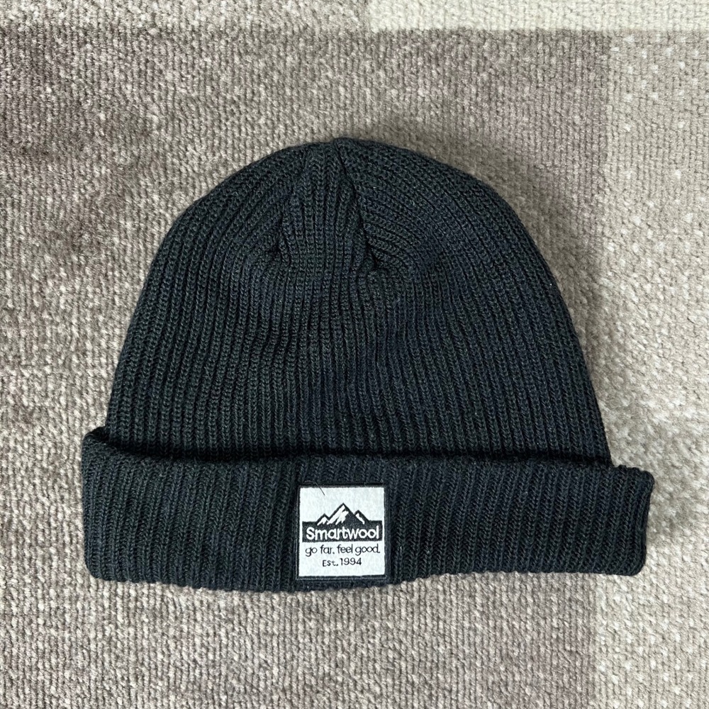 Smartwool Adult OS Black Merino Wool Blend Ribbed Cuffed Beanie Hat